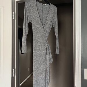GAP Gray Long Sleeve Wrap Midi Dress